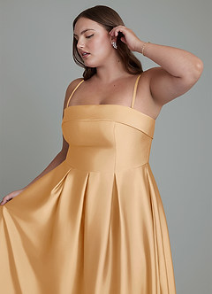 Azazie Lucienne Bridesmaid Dresses Gold A-Line Strapless Stretch Satin Convertible Dress image14