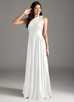 Azazie Charlize Bridesmaid Dresses White A-Line One Shoulder Stretch Satin Dress image9