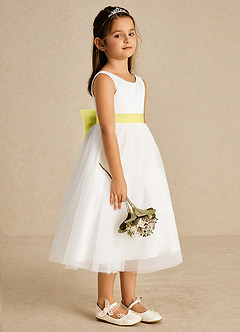 Azazie Kavi Flower Girl Klänningar Klä A-Linje i Matt satäng Rosett image4