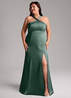 Azazie Rue Brautjungfernkleider A-Linie Plissee Stretch-Satin Kleid Eukalyptus image10