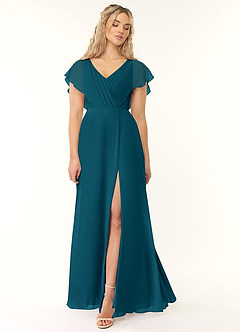 Azazie Rylee Bridesmaid Dresses Ink Blue A-Line Pleated Chiffon Dress image1
