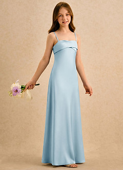 Azazie Mirabella Girls Formal Flower Girl Dresses Sky Blue Sheath Sweetheart Neckline Stretch Satin Dress image4