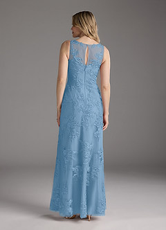 Azazie Whilhelmina Moeder van de bruid jurken Zeemeermin Jurk van Chiffon Kant Staal Blauw image8