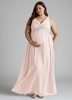 Azazie Yetta Maternity Bridesmaid Dresses A-Line V-Neck Gathered Chiffon Floor-Length Dress image7