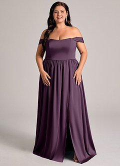 Azazie Calianna Bridesmaid Dresses Plum A-Line Off the Shoulder Stretch Satin Convertible Dress image6
