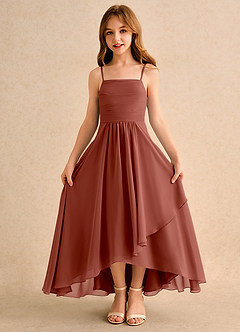 Azazie Twilight Dance Girls Formal Blumenmädchenkleider A-Linie Plissee Chiffon Kleid Rotbraun image6