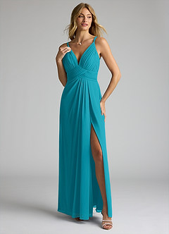 Azazie Maren Allure Bridesmaid Dresses Jade A-Line V-Neck Lace Chiffon Dress image1