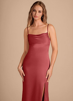 Azazie Camila Brautjungfernkleider Etui Herzausschnitt Metallischer Satin Kleid Rost image2