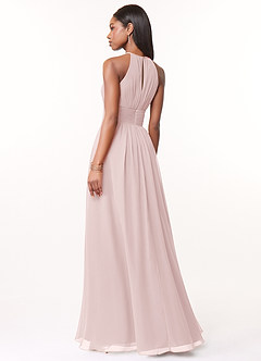Azazie Bonnie Bridesmaid Dresses Blushing Pink A-Line Keyhole Ruched Chiffon Dress image2