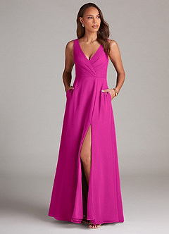 Azazie Nelly Bridesmaid Dresses Fuchsia A-Line Pleated Chiffon Dress image2