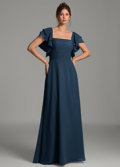 Azazie Dacia Bridesmaid Dresses Dark Navy A-Line Ruched Chiffon Dress image1