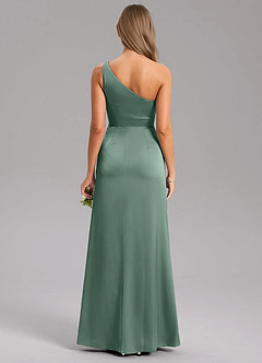 Azazie Feby Bridesmaid Dresses Eucalyptus A-Line One Shoulder Stretch Satin Dress image2