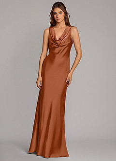 Azazie Cheryl Bridesmaid Dresses Copper Mermaid Stretch Satin Dress image4