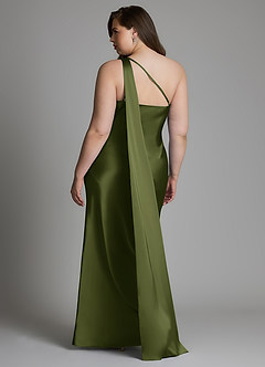 Azazie Juniper Bridesmaid Dresses Olive Mermaid One Shoulder Stretch Satin Dress image8