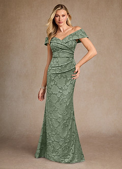 Azazie Canton Mère de la mariée Robes Robe Sirène en Blumen-Burnout Épaule décolletée Matcha image3