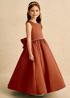 Azazie Daisies Flower Girl Dresses Paprika Ball-Gown Bow Matte Satin Dress image6