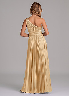 Azazie Lyrica 신부 들러리 드레스 A라인 한쪽 어깨 스트레치 새틴 비대칭 드레스 image8