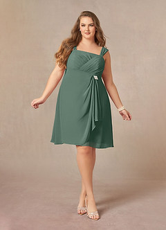 Azazie Olivia Mother of the Bride Dresses Sea Moss A-Line Square Neckline Pleated Chiffon Dress image9