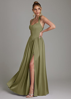 Azazie Francis Bridesmaid Dresses Pistachio A-Line Corset Stretch Satin Dress image5