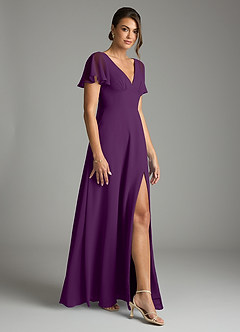 Azazie Kimber Bridesmaid Dresses Grape A-Line Flounce Sleeve Chiffon Dress image6