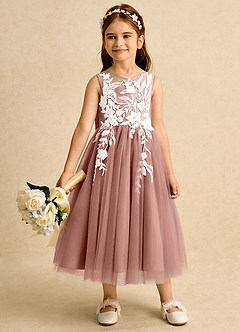 Azazie Sundae Robe Demoiselle D'honneur Fillette Robe Princesse en Dentelle Rose De Cèdre image3