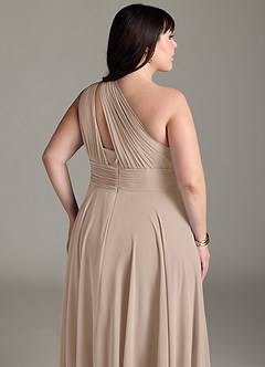 Azazie Charlize Bridesmaid Dresses Taupe A-Line One Shoulder Chiffon Dress image7