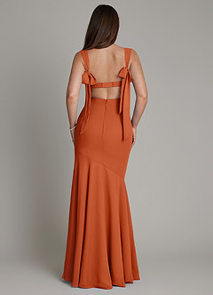 Azazie Carlotta Vestidos de damas de honor Vestido Naranja Quemada de Gasa de Corte Sirena con Escote corazón image3