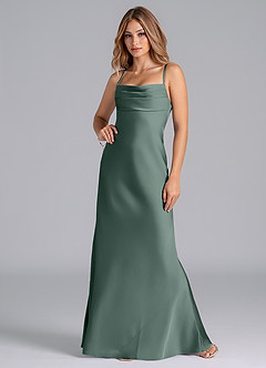 Azazie Seema Bridesmaid Dresses Sea Moss Mermaid Corset Stretch Satin Dress image4