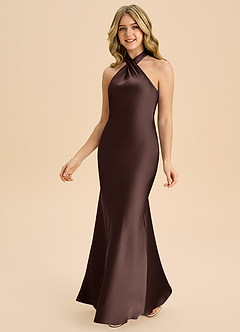 Azazie Chickie Junior Ganache Sheath Pleated Stretch Satin Dress image5