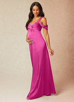 Azazie Rhea Abiti da damigella d'onore premaman Abito A-Line Plissettato a Spalla Scoperta Raso Elasticizzato Floor-Length image3