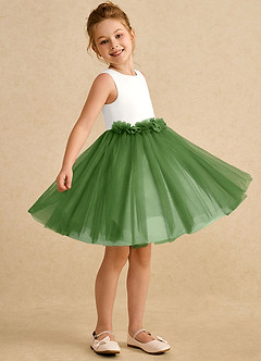 Azazie Louisa Blumenmädchenkleider A-Linie ärmellos Tüll Kleid Elfenbein Basilikum image3