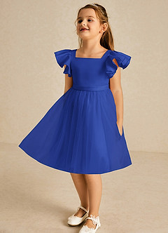 Azazie Kaeya Blumenmädchenkleider A-Linie Schleifen Tüll Kleid Königsblau image4