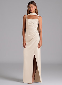 Azazie Calandra Jurken voor bruidsmeisjes Jurk van Stretch Satijn met A-Lijn Geplooid Wit Albast image3