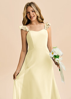 Azazie Mavie Junior Abito A-Line in Chiffon Increspato Sorbetto Al Limone image5