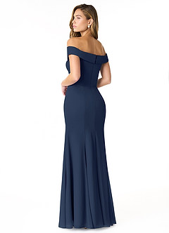 Azazie Lecia Bridesmaid Dresses Dark Navy Empire Off-The-Shoulder Pleated Chiffon Convertible Dress image4