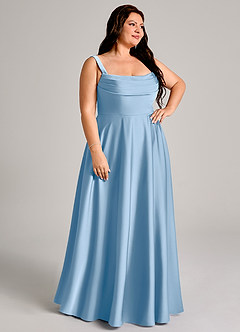 Azazie Shaude Bridesmaid Dresses Powder Blue A-Line Pleated Stretch Satin Dress image9