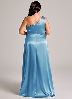 Azazie Brooke Jurken voor bruidsmeisjes Jurk van Metaalachtig Satijn met A-Lijn One-Shoulder Staal Blauw image9