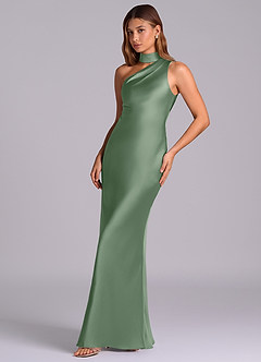 Azazie Seona Bridesmaid Dresses Matcha Mermaid One Shoulder Stretch Satin Dress image6