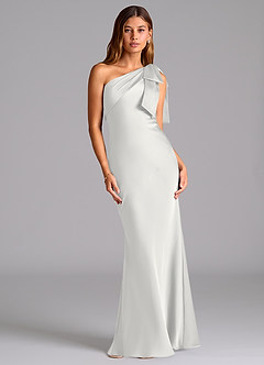 Azazie Yuanna Bridesmaid Dresses White Mermaid One Shoulder Stretch Satin Dress image1