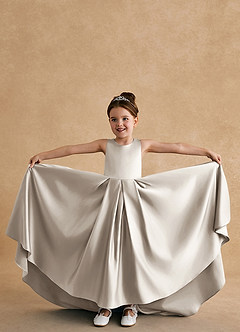 Azazie Sammy Flower Girl Dresses Frost A-Line Lace Matte Satin Dress image4