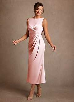 Azazie Mazhe 신부의 어머니 드레스 A라인 주름진 스트레치 새틴 티 길이 드레스 image3