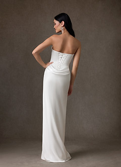 Azazie Samantha Wedding Dresses Diamond White Sheath Strapless Stretch Satin Dress image8