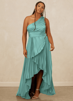 Christian Siriano Bridal for Azazie 1008 Bridesmaid Dresses Aqua A-Line One Shoulder Stretch Satin Dress image9