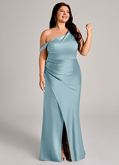 Azazie Madelyn Bridesmaid Dresses Moody Blue Mermaid One Shoulder Stretch Satin Convertible Dress image13