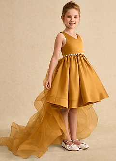 Azazie Julietta Blumenmädchenkleider Ballkleid Cabrio Tüll Kleid Butterscotch image3