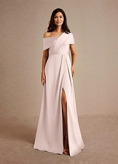 Azazie Milton Mother of the Bride Dresses Blushing Pink A-Line Pleated Stretch Satin Dress image7