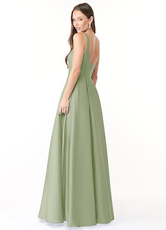 Azazie Neve Abiti da Damigella Abito Principessa in Raso Elasticizzato Con Tasche Verde Salvia image4