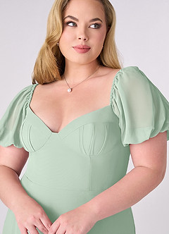 Barbie ♥ Azazie Brautjungfernkleider A-Linie Plissee Chiffon Kleid Agave image10