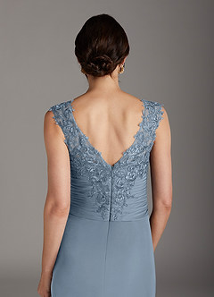 Azazie Edelin Mother of the Bride Dresses Dusty Blue A-Line Sweetheart Neckline Pleated Mesh Dress image7