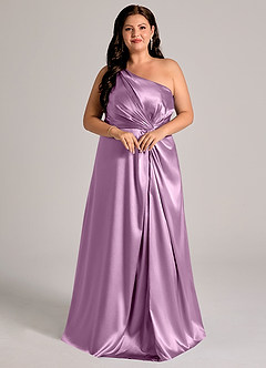 Azazie Brooke Bridesmaid Dresses Wisteria A-Line One Shoulder Metallic Satin Dress image11